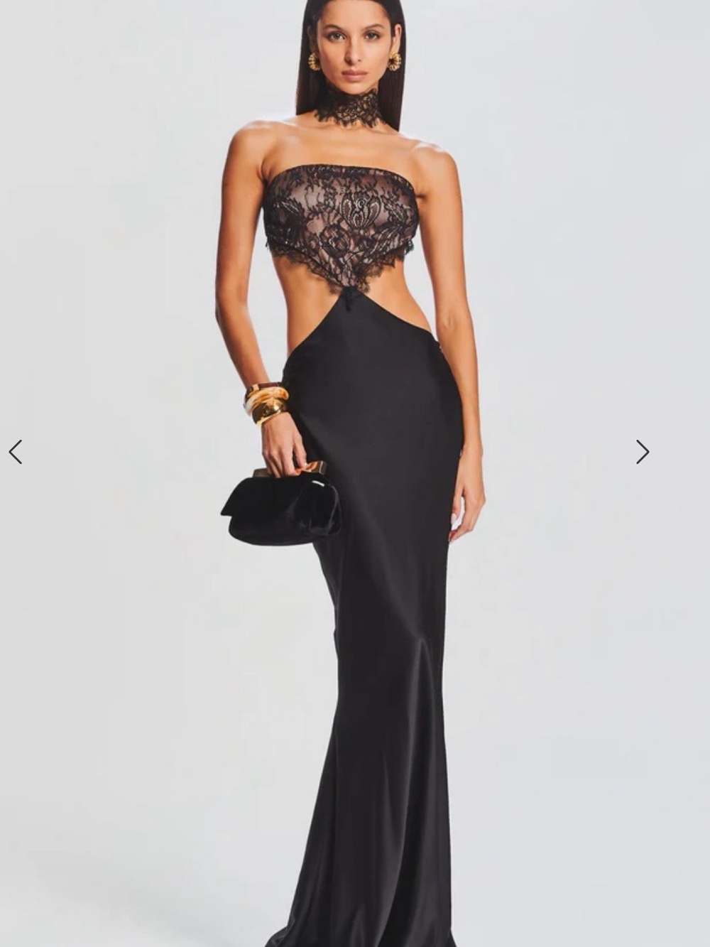 Retrofete Black Strapless Lace Cutout Evening Gown